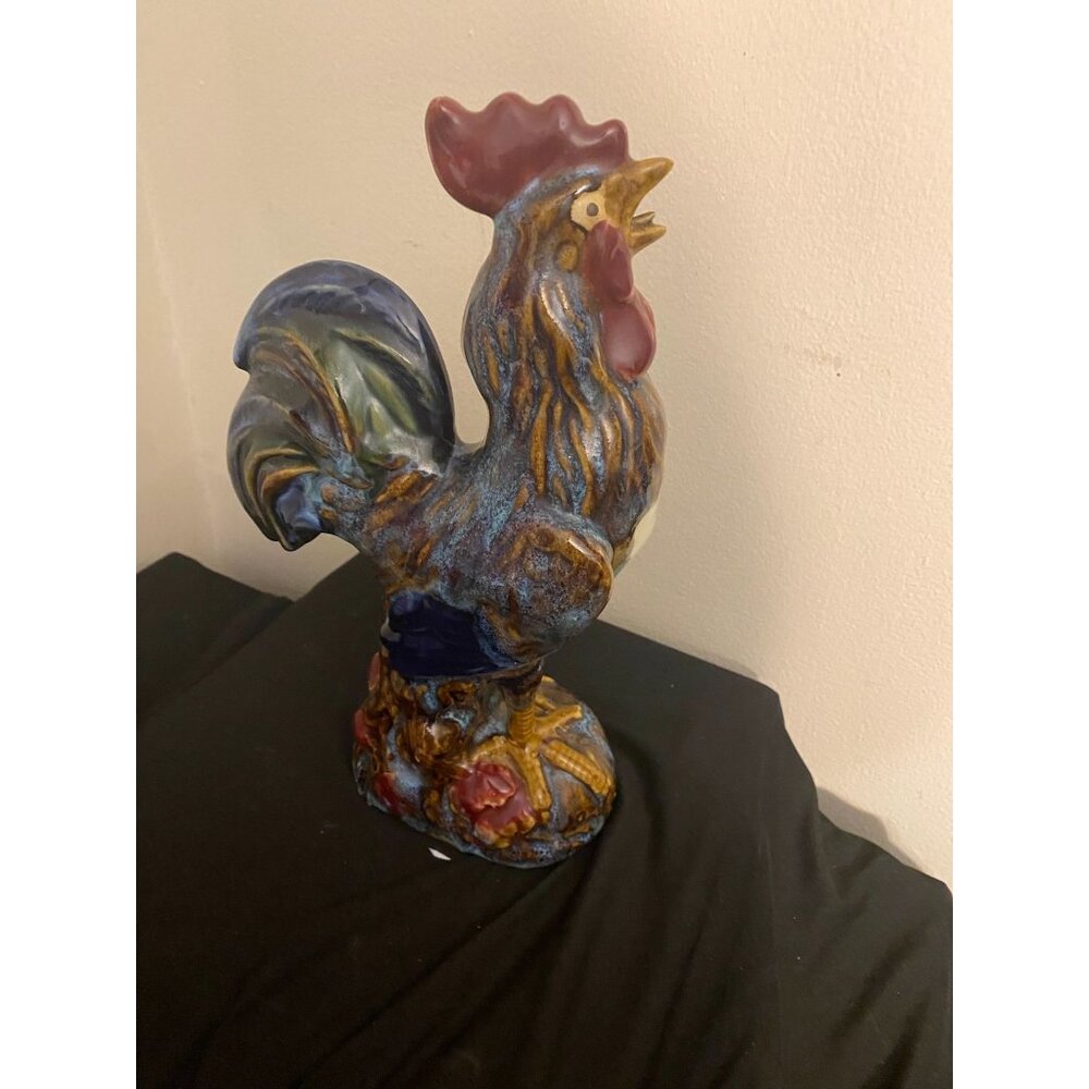 Vintage Ceramic Rooster Figurine | Mid Century Flambé Glaze Cockerel Statue